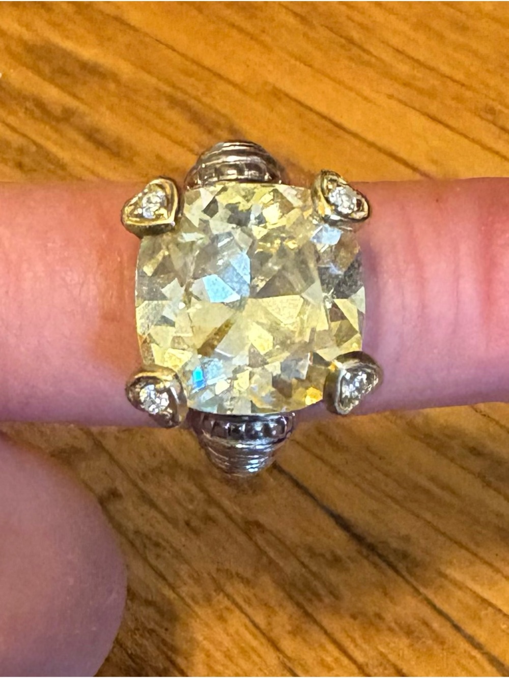 Judith Ripka Yellow Cushion-Cut Ring with Silver Accents